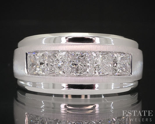 14k White Gold Princess Lab 1.50ctw Diamond Mens Wedding Band 7.7g i18930