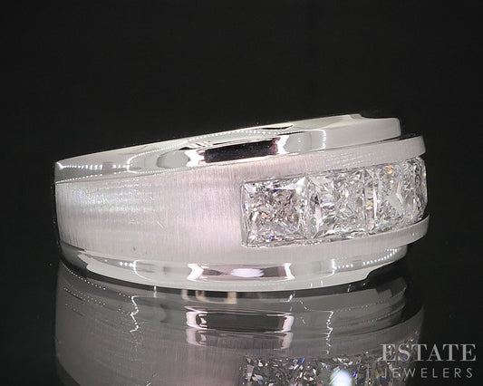 14k White Gold Princess Lab 1.50ctw Diamond Mens Wedding Band 7.7g i18930
