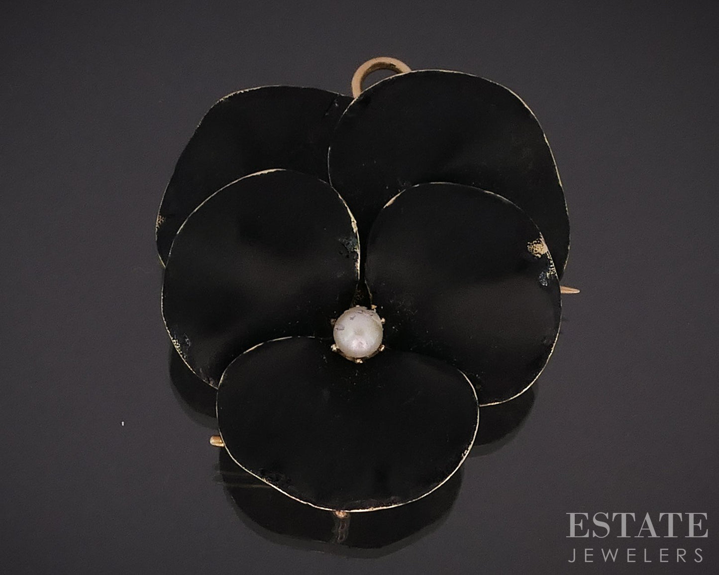 Antique 14k Yellow Gold Enameled Pansy Akoya Pearl Pin Pendant 8.9g i18929