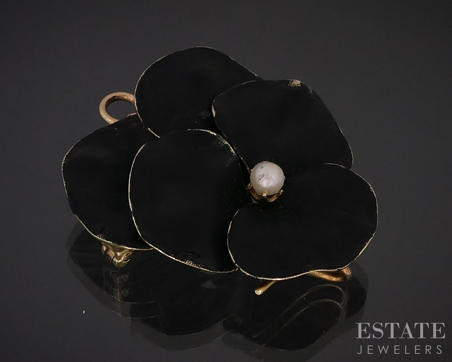 Antique 14k Yellow Gold Enameled Pansy Akoya Pearl Pin Pendant 8.9g i18929