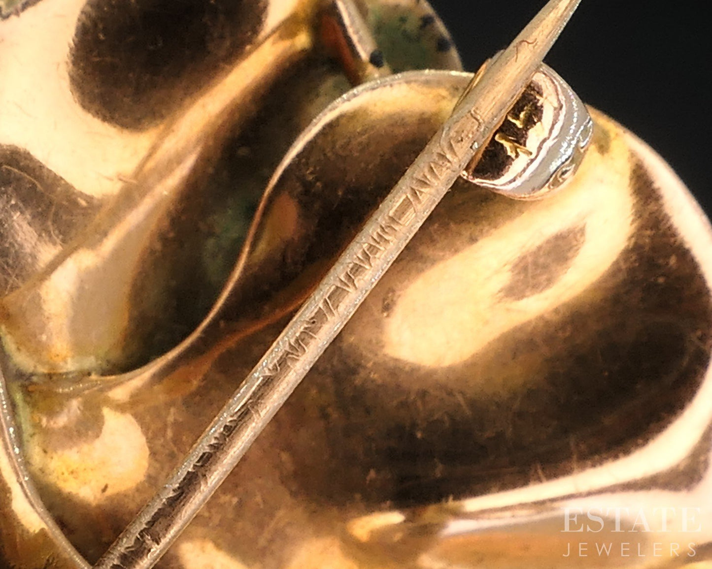 Antique 14k Yellow Gold Enameled Pansy Akoya Pearl Pin Pendant 8.9g i18929