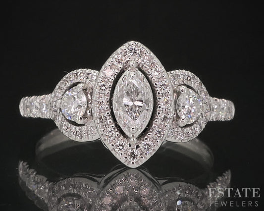 14k White Gold Marquise Natural .38ctw Diamond Halo Engagement Ring 3.7g p79569