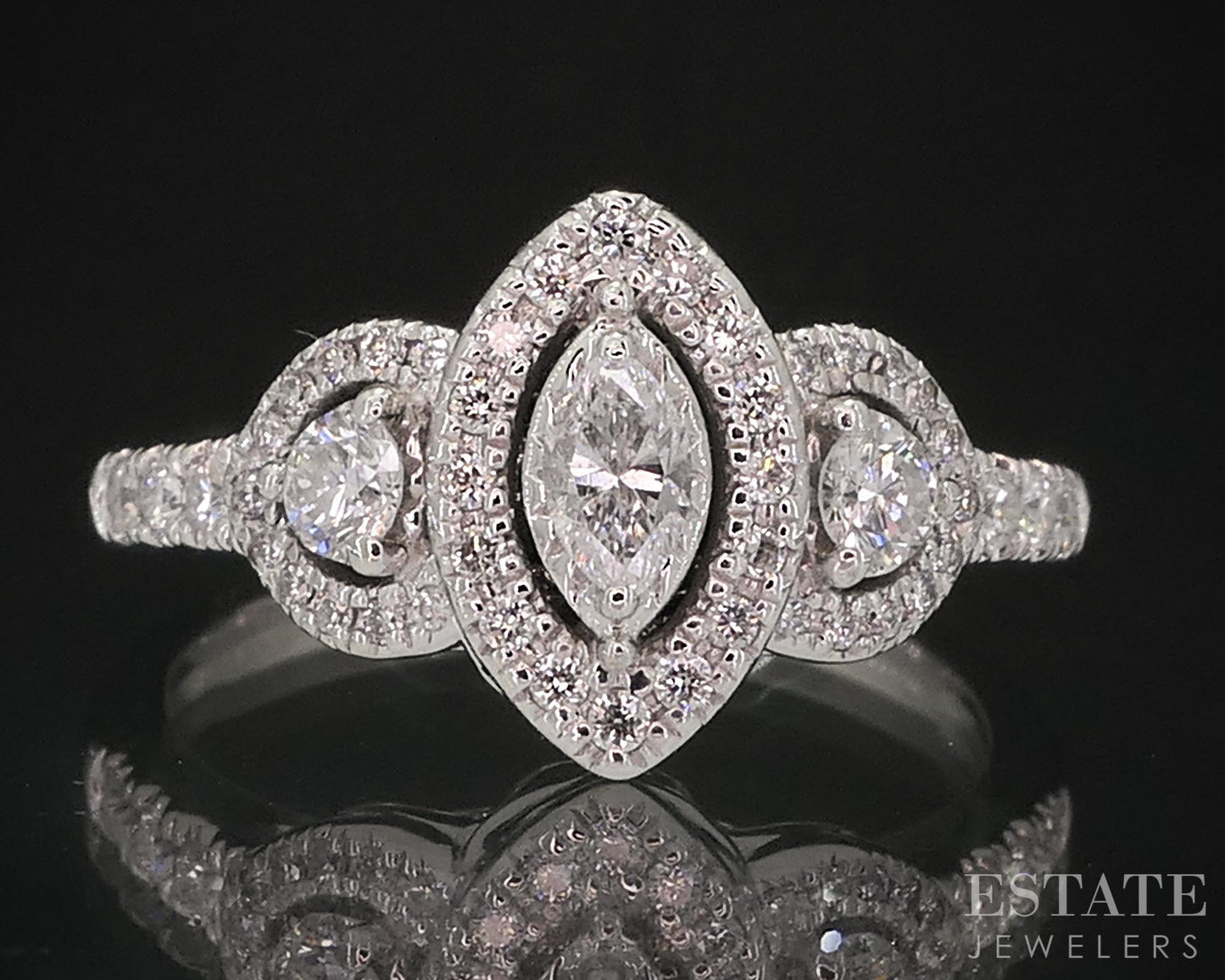 14k White Gold Marquise Natural .38ctw Diamond Halo Engagement Ring 3.7g i18932