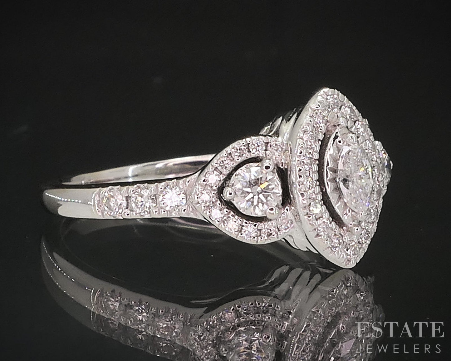 14k White Gold Marquise Natural .38ctw Diamond Halo Engagement Ring 3.7g i18932