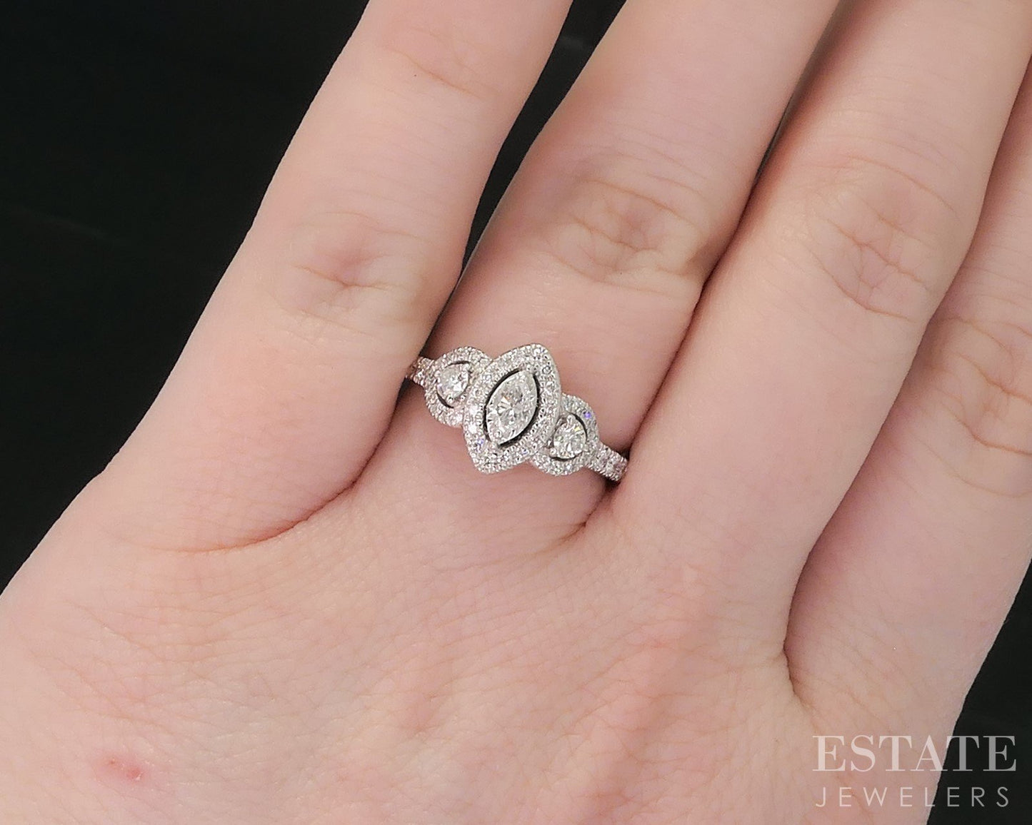 14k White Gold Marquise Natural .38ctw Diamond Halo Engagement Ring 3.7g p79569