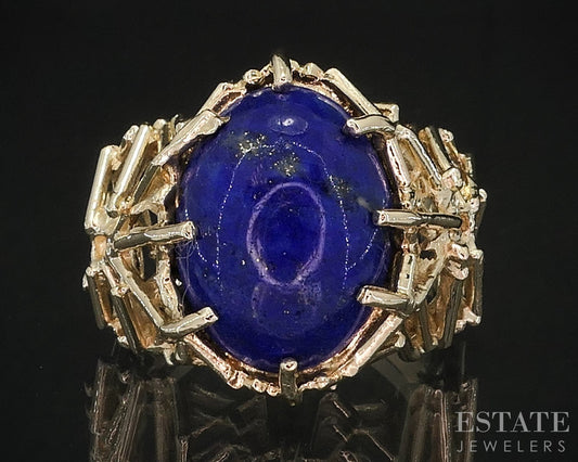 Vintage 14k Yellow Gold Natural Lapis Lazuli Modernist Band Ring 8.8g i18939