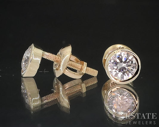 14k Yellow Gold Round Natural .36ctw Diamond Bezel Screw Back Earrings i18941