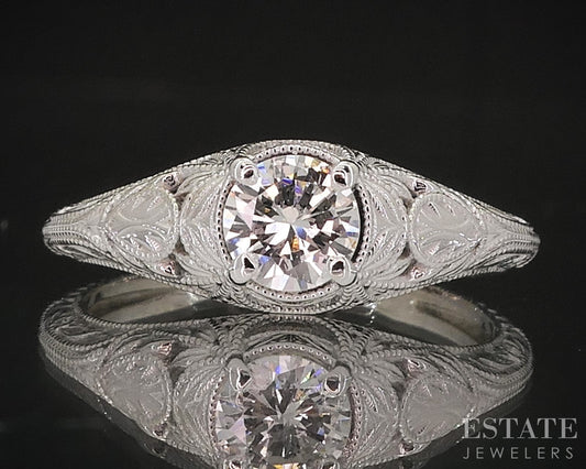 Antique 14k White Gold Natural .40ct Diamond Filigree Solitaire Ring 1.9g i18942