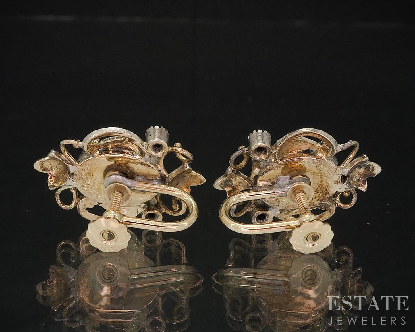 Antique 19k Gold & Sterling Rose Cut Diamond Enameled Earrings 7.2g i18944