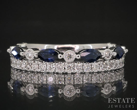 14k White Gold Neil Lane Natural Blue Sapphire & Diamond Wedding Band 3g i18924