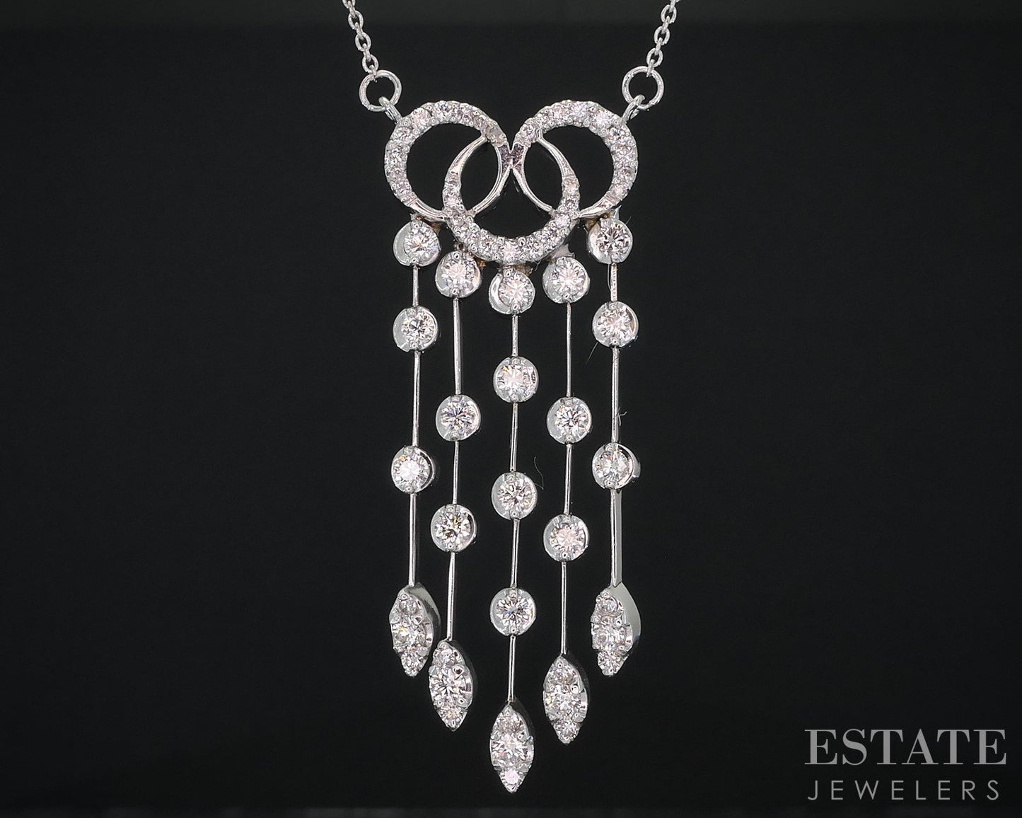 Vintage 14k White Gold Natural 1.40ctw Diamond Drop Necklace 7.7g 15"L i18958