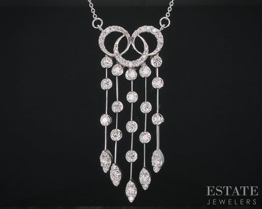 Vintage 14k White Gold Natural 1.40ctw Diamond Drop Necklace 7.7g 15"L i18958