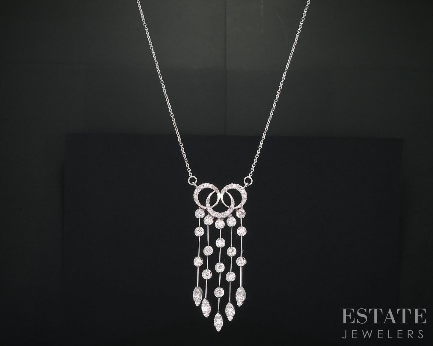 Vintage 14k White Gold Natural 1.40ctw Diamond Drop Necklace 7.7g 15"L i18958