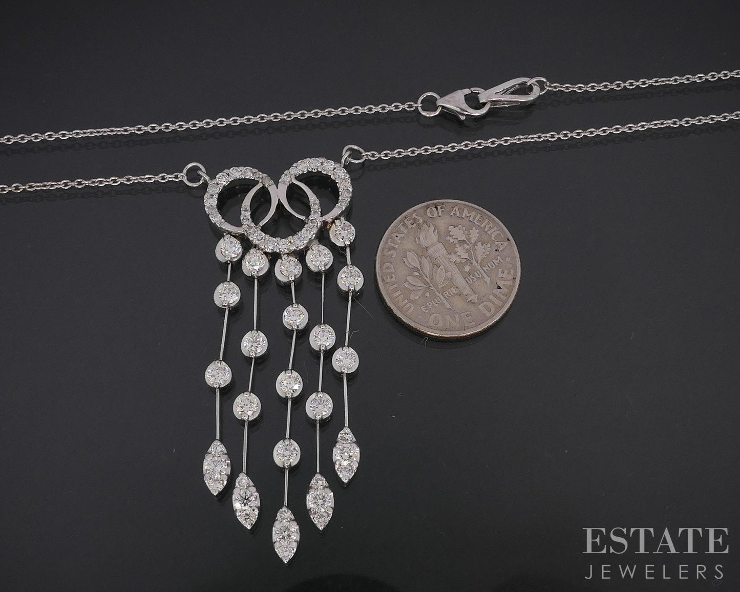 Vintage 14k White Gold Natural 1.40ctw Diamond Drop Necklace 7.7g 15"L i18958