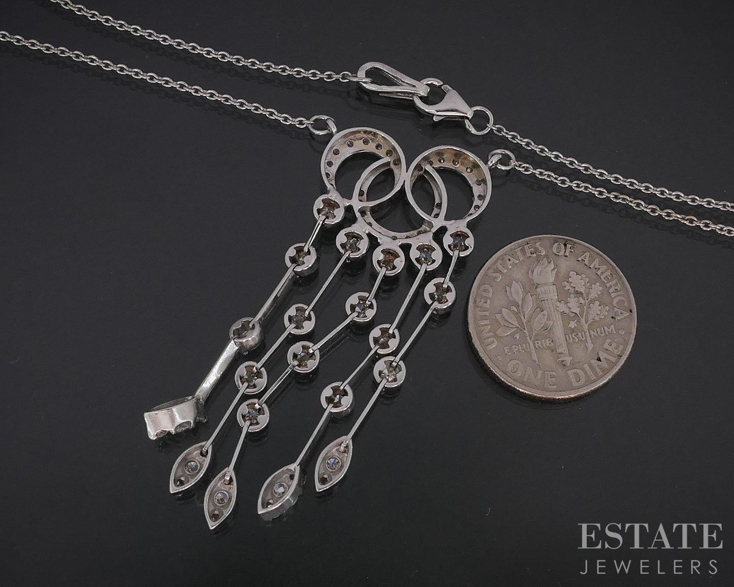 Vintage 14k White Gold Natural 1.40ctw Diamond Drop Necklace 7.7g 15"L i18958