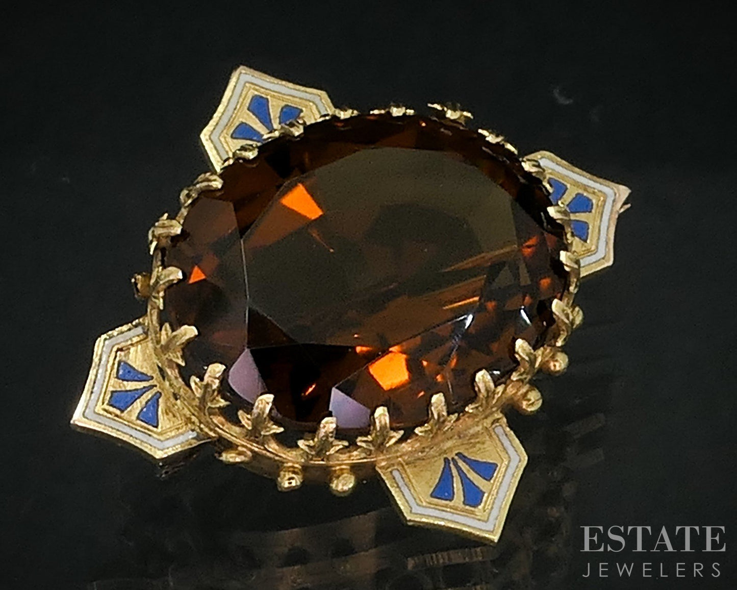 Antique Victorian 20k Yellow Gold Maderia Citrine Enameled Pin Brooch 6g i18960