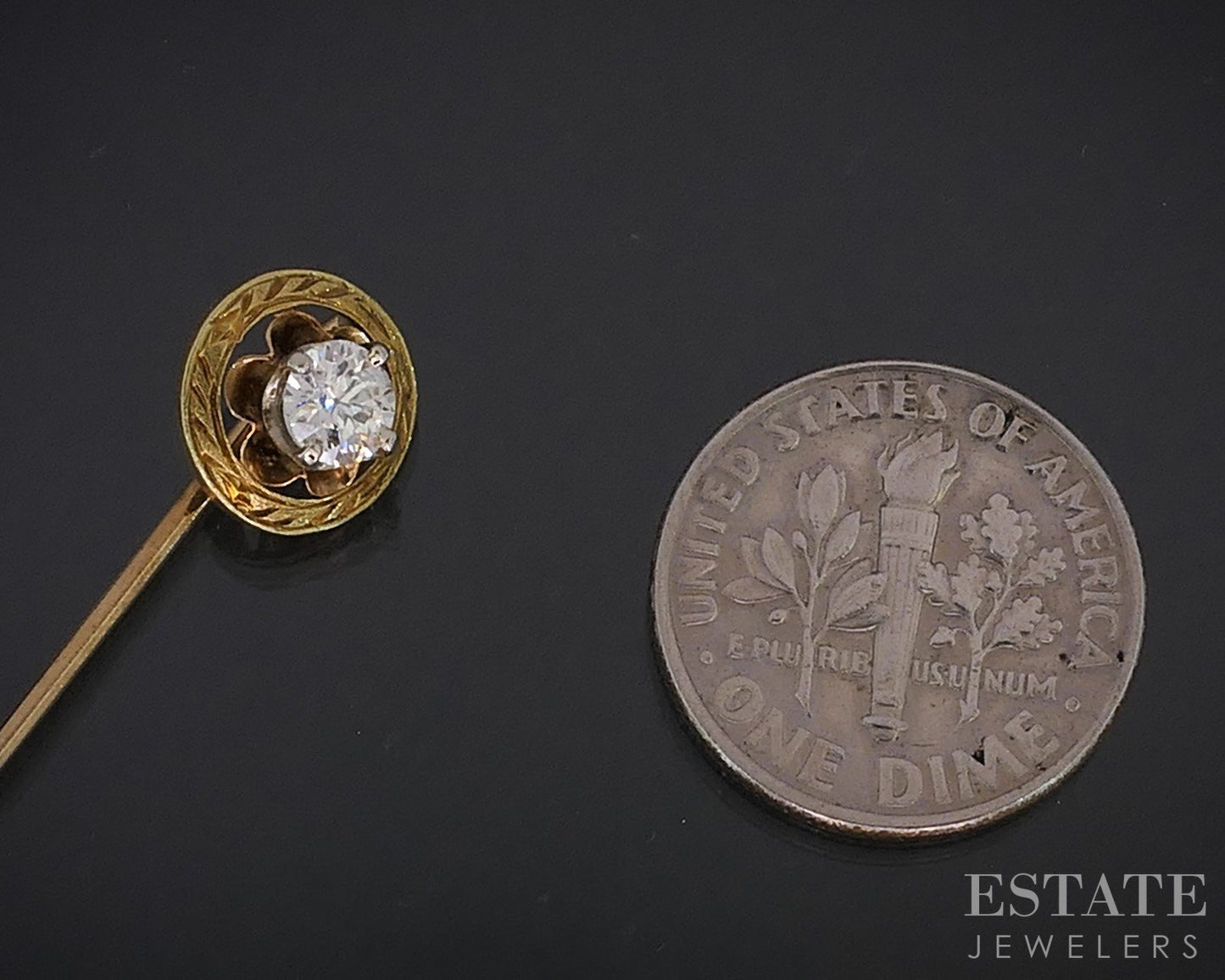 Antique 14k Yellow Gold European Cut Natural .25ct Diamond Stick Pin 1.5g i18961