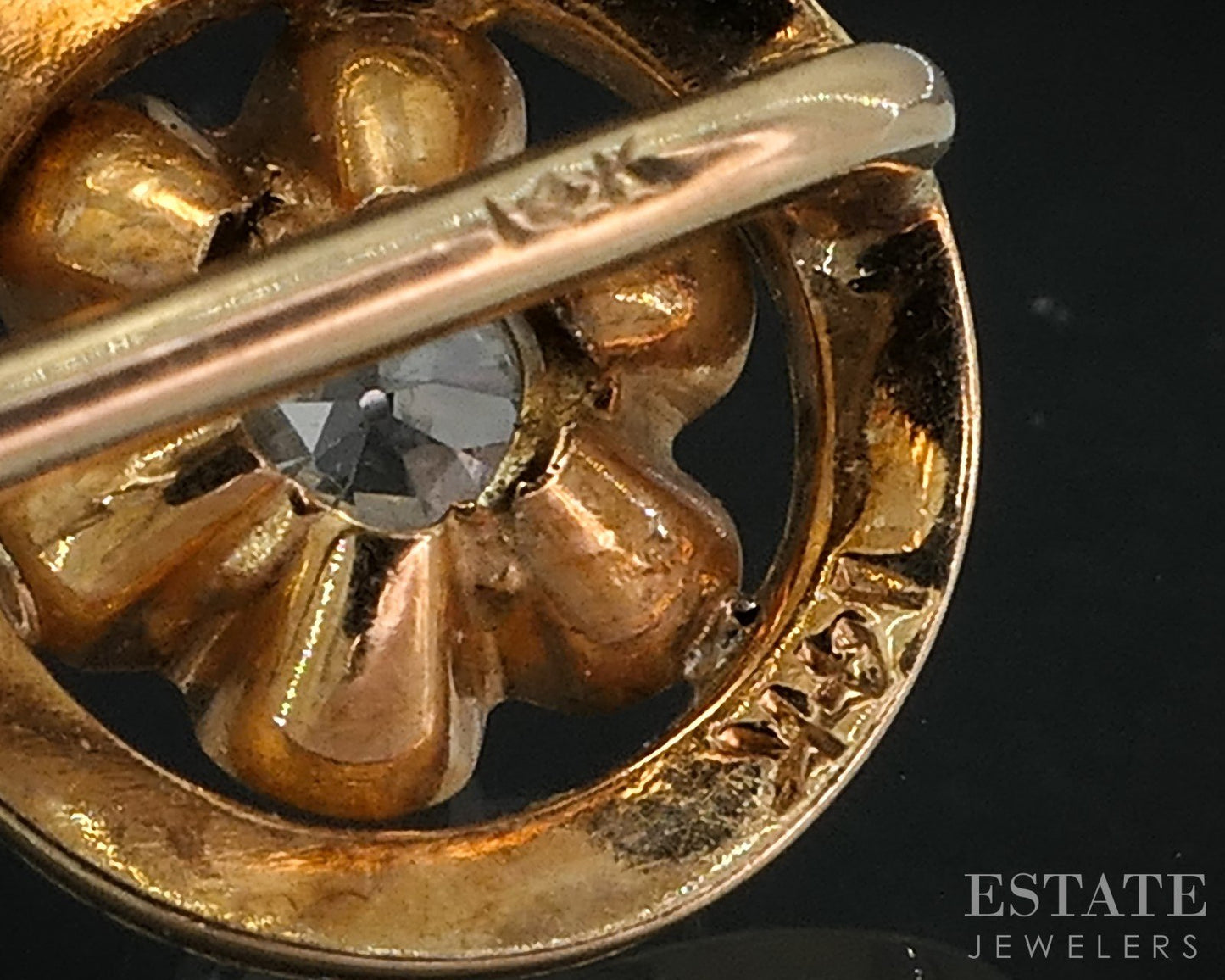 Antique 14k Yellow Gold European Cut Natural .25ct Diamond Stick Pin 1.5g i18961