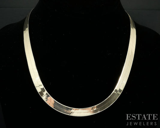 14k Yellow Gold 7.7mm Flat Flexible Herringbone Chain Necklace 23.1g 18"L i18959