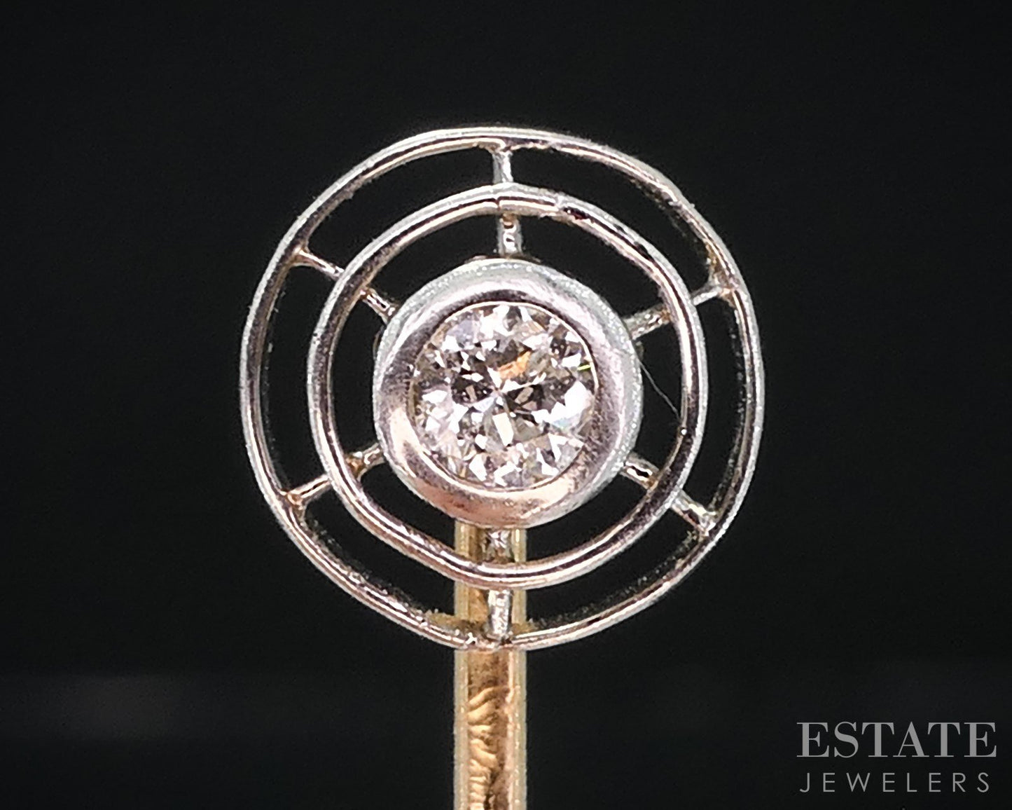 Antique Edwardian Platinum & 14k Natural .10ct Diamond Stick Pin 1.2g i18957