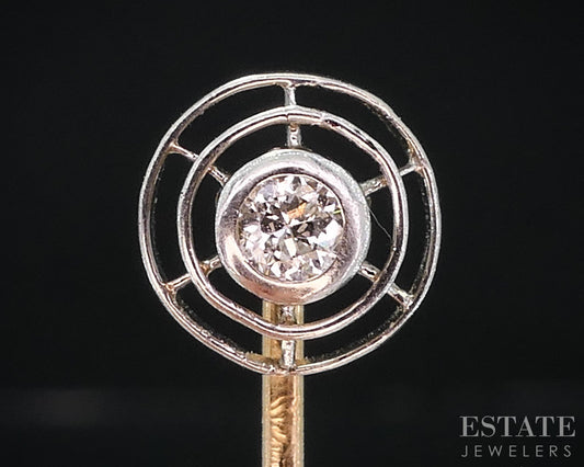 Antique Edwardian Platinum & 14k Natural .10ct Diamond Stick Pin 1.2g i18957