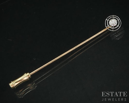 Antique Edwardian Platinum & 14k Natural .10ct Diamond Stick Pin 1.2g i18957