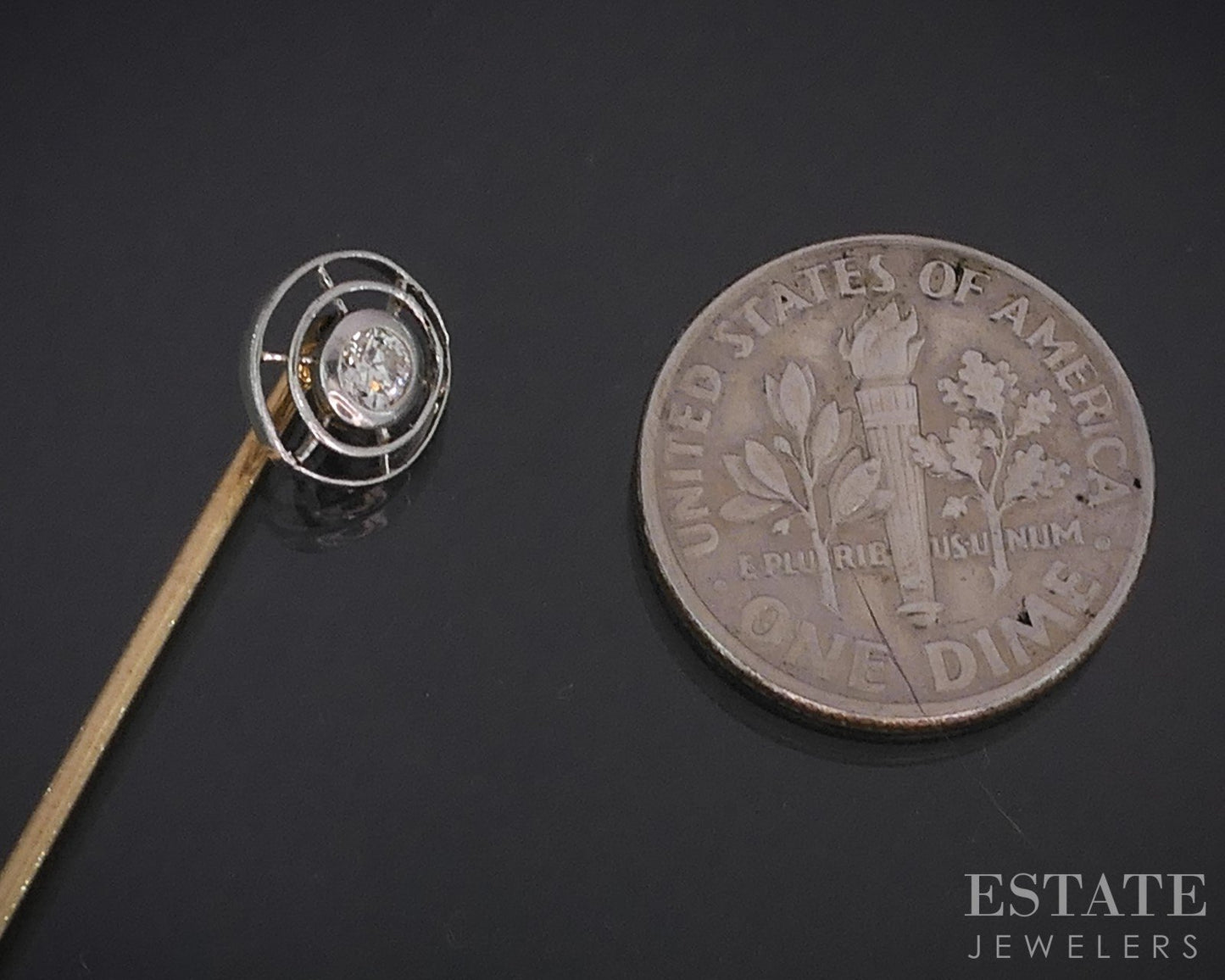 Antique Edwardian Platinum & 14k Natural .10ct Diamond Stick Pin 1.2g i18957