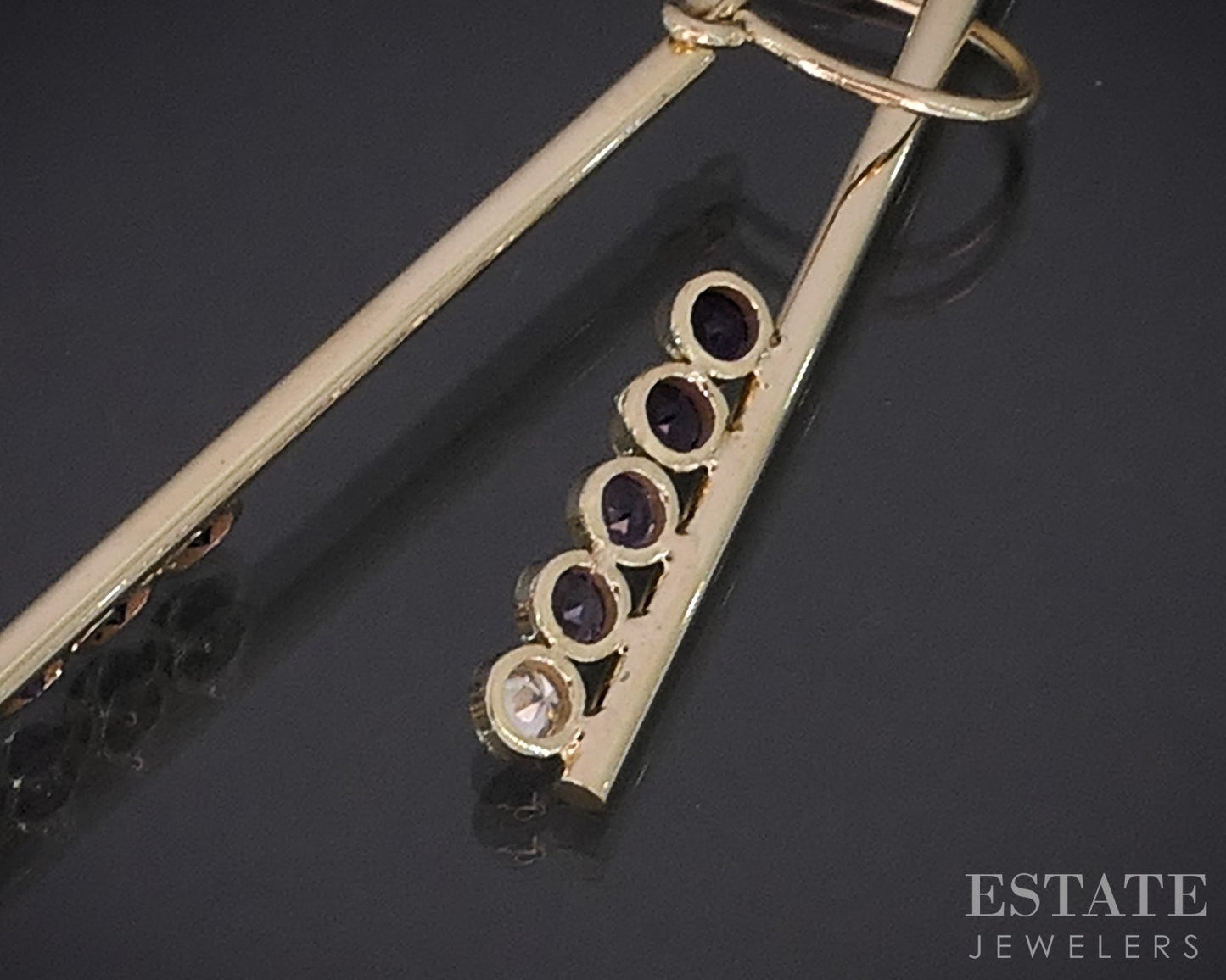 14k Yellow Gold Natural Amethyst & Diamond Bar Dangle Earrings 3g i18956