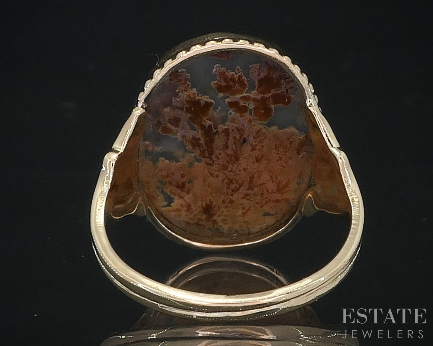Antique Victorian 10k Yellow Gold Natural Dendritic Agate Ladies Ring 3g i18948