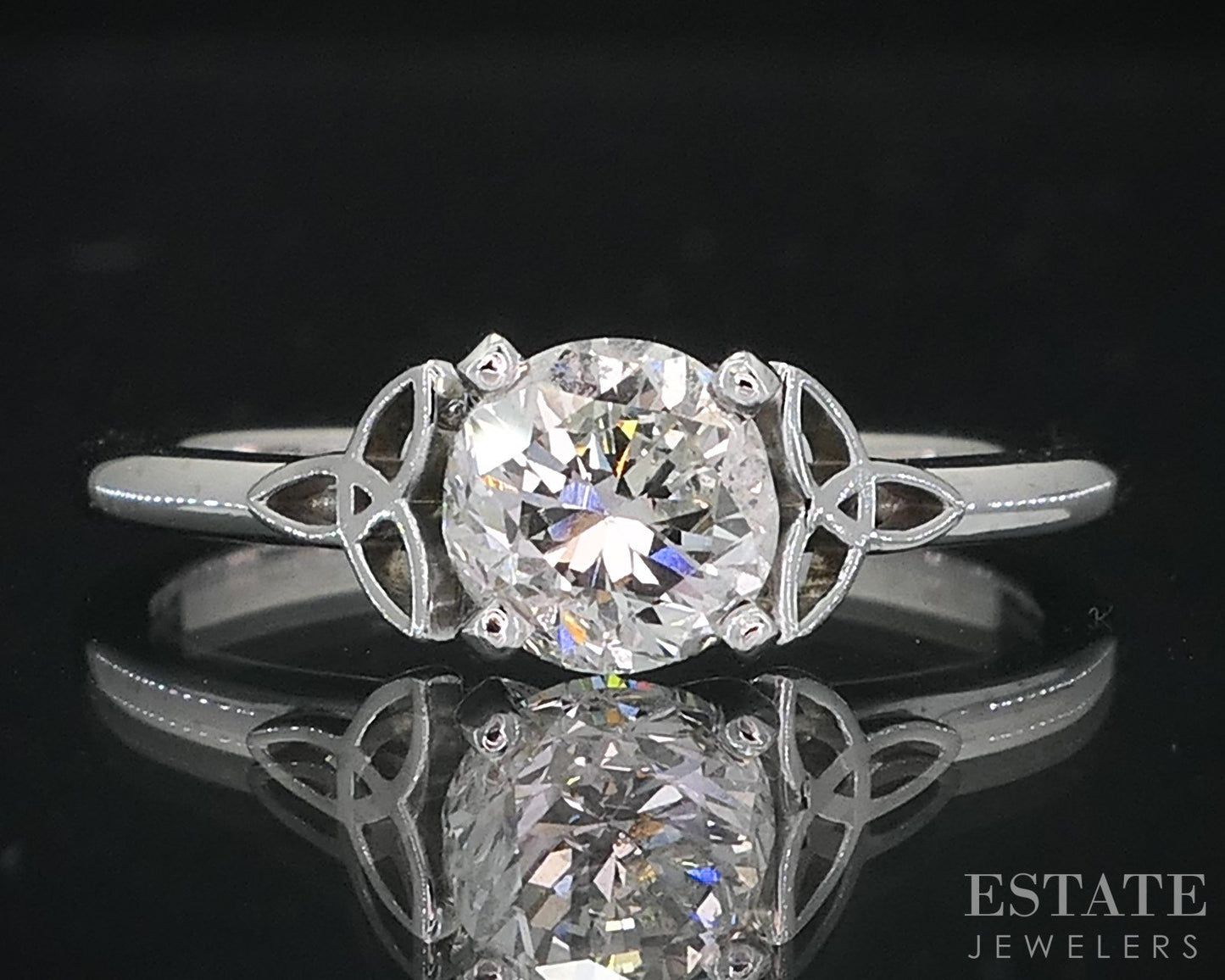 18k White Gold GIA Round Natural 1.01ct Diamond Celtic Solitaire Ring 3g i18955