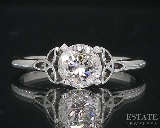 18k White Gold GIA Round Natural 1.01ct Diamond Celtic Solitaire Ring 3g i18955