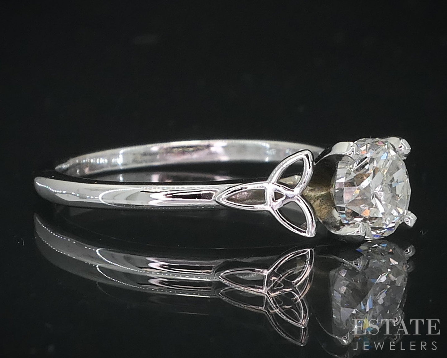 18k White Gold GIA Round Natural 1.01ct Diamond Celtic Solitaire Ring 3g i18955