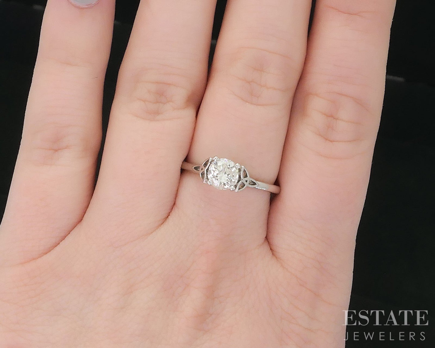 18k White Gold GIA Round Natural 1.01ct Diamond Celtic Solitaire Ring 3g i18955