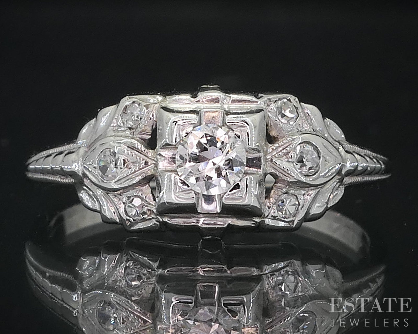 Vintage 18k White Gold Round Natural .19ctw Diamond Engagement Ring 2.3g i18963