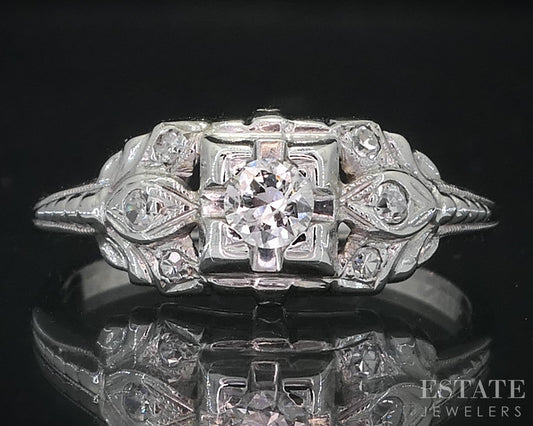 Vintage 18k White Gold Round Natural .19ctw Diamond Engagement Ring 2.3g i18963