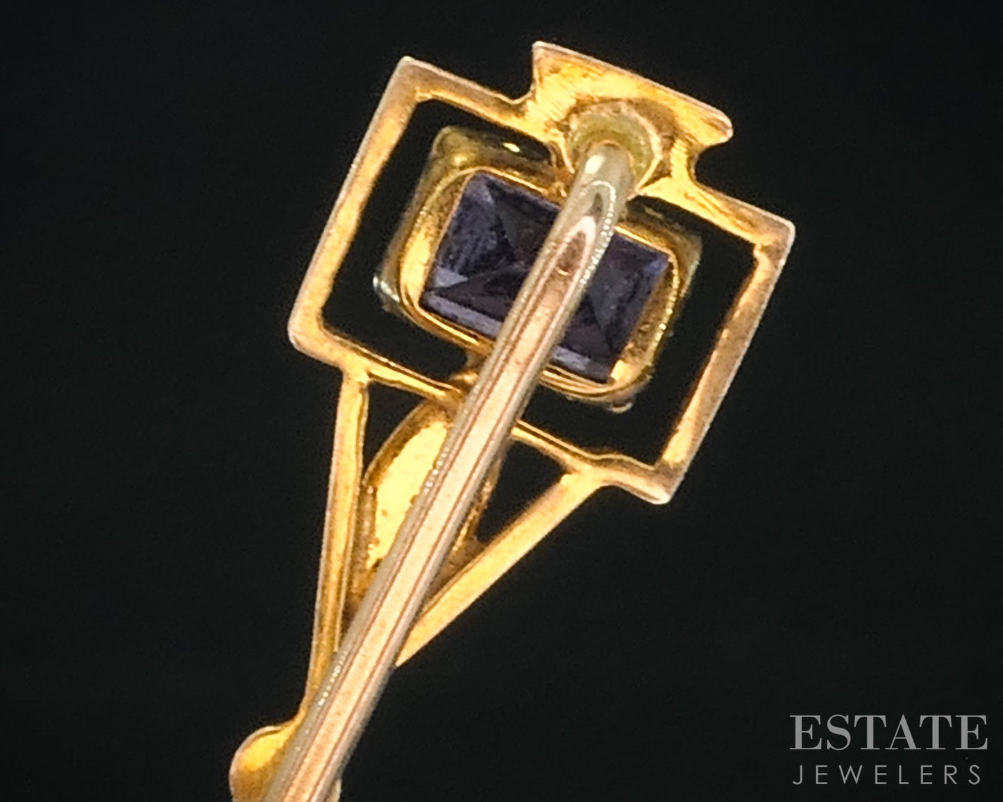 Antique Victorian 14k Yellow Gold Amethyst & Seed Pearl Stick Pin 1.2g i18967
