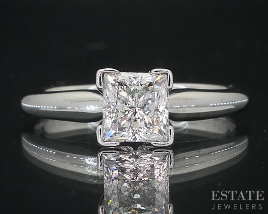 14k White Gold Princess Natural .97ct Diamond Solitaire Ring 3.1g i18952