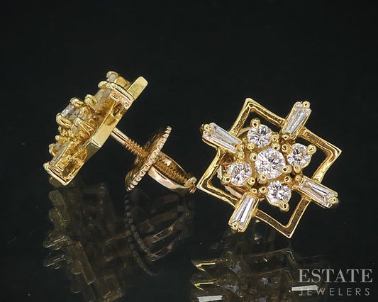 Vintage 14k Yellow Gold Natural .32ctw Diamond Screw Back Earrings 2.9g i18966