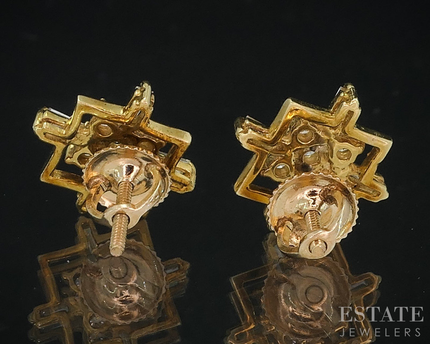 Vintage 14k Yellow Gold Natural .32ctw Diamond Screw Back Earrings 2.9g i18966