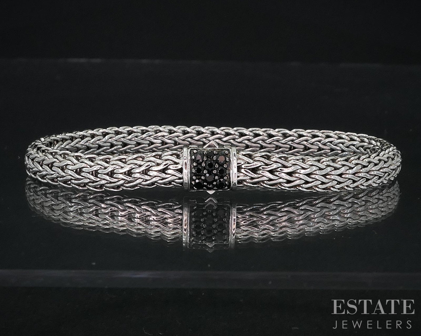 Sterling John Hardy Black Sapphire Wheat Icon Chain Bracelet 25.4g i18970