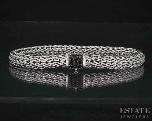 Sterling John Hardy Black Sapphire Wheat Icon Chain Bracelet 25.4g i18970