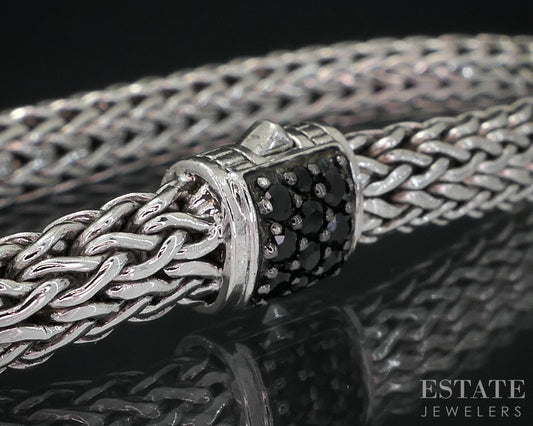 Sterling John Hardy Black Sapphire Wheat Icon Chain Bracelet 25.4g i18970
