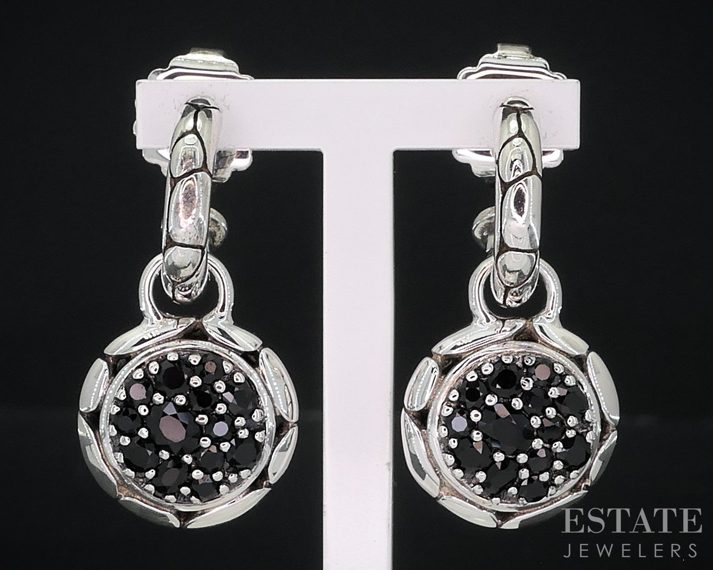 18k Sterling John Hardy Lavafire Black Sapphire Kali Pebble Earrings 12g i18969