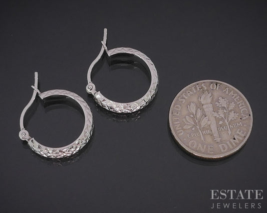 10k White Gold Diamond Cut Hoop Ladies Earrings 0.9g i18749