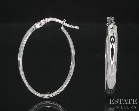 10k White Gold Smooth Oval Hoop Ladies Earrings 1.2g i18753