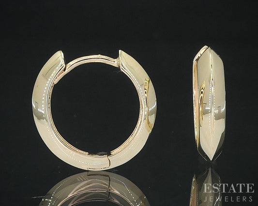 10k Yellow Gold Smooth Hinged Huggie Hoop Ladies Earrings 1.6g i18751