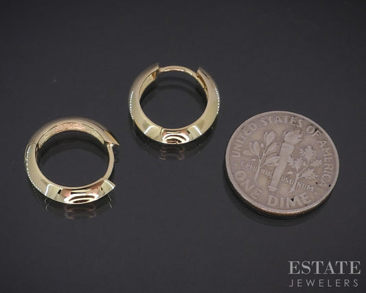 10k Yellow Gold Smooth Hinged Huggie Hoop Ladies Earrings 1.6g i18751