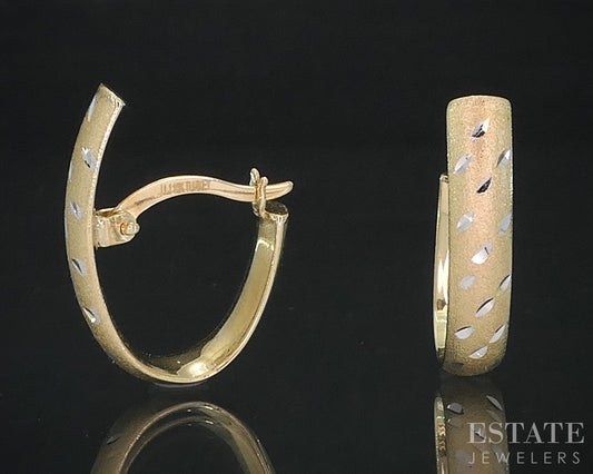 10k Yellow Gold Diamond Cut Brushed Fancy Hoop Ladies Earrings 1.7g i18760