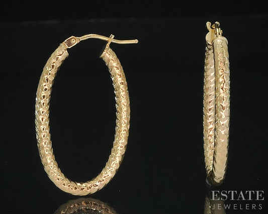 10k Yellow Gold Foreverlite Texture Oval Hoop Ladies Earrings 1.1g i18774