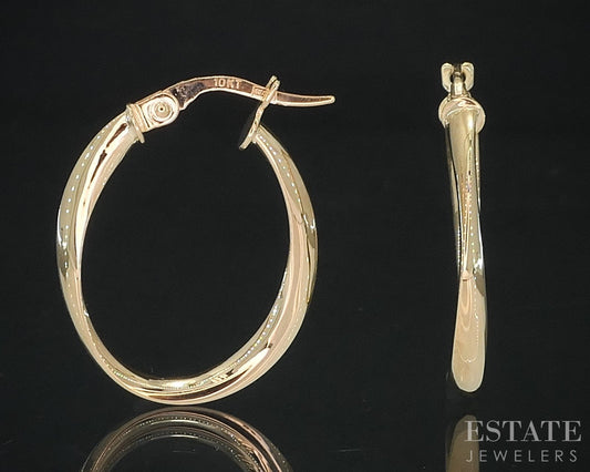 10k Yellow Gold Smooth Oblong Oval Hoop Ladies Earrings 1.0g i18747